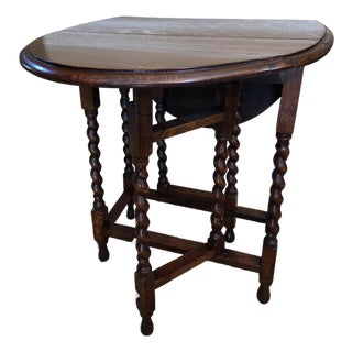 Antique English Table Drop Leaf Gateleg Barley Twist Oak Medium End Table Oval For Sale