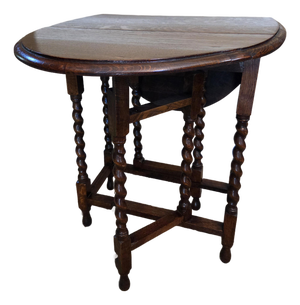 Antique English Table Drop Leaf Gateleg Barley Twist Oak Medium End Table Oval