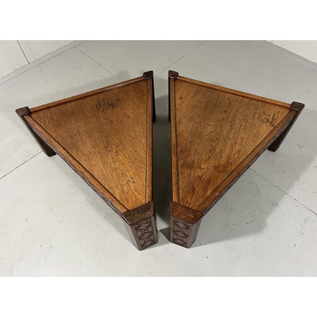 Brutalist Triangular Shaped Oak Coffee Side Tables, 1970s, Set of 2 For Sale - Image 9 of 18