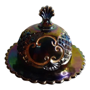Vintage Northwood Amethyst Carnival Glass Wishbone Pattern Butter Dish