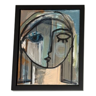 Contemporary Craig Greene Painting of a Girl Winking in Black Gallery Frame For Sale
