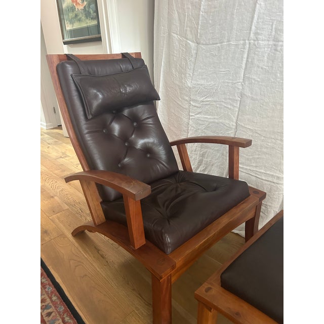 Thomas Moser Cherry Wood & Leather Lounge Chair With Ottoman For Sale - Image 12 of 12