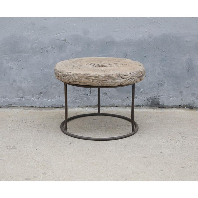 Farmhouse Vintage Elm Mill Wheel and Iron Side Table For Sale - Image 3 of 3