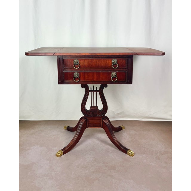 Traditional Early 20th Century Duncan Phyfe Revival Lyre Pedestal Mahogany Pembroke Side Table For Sale - Image 3 of 12