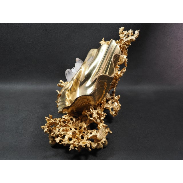 1970s French Gilt Bronze Clamshell and Crystal Sculpture by Claude Victor Boeltz For Sale In Tampa - Image 6 of 15