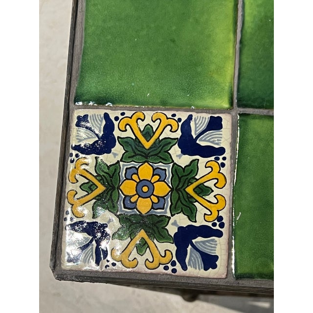 Green Hollywood Regency Wrought Iron Tile Top Table Spanish Revival Patio Garden For Sale - Image 8 of 12