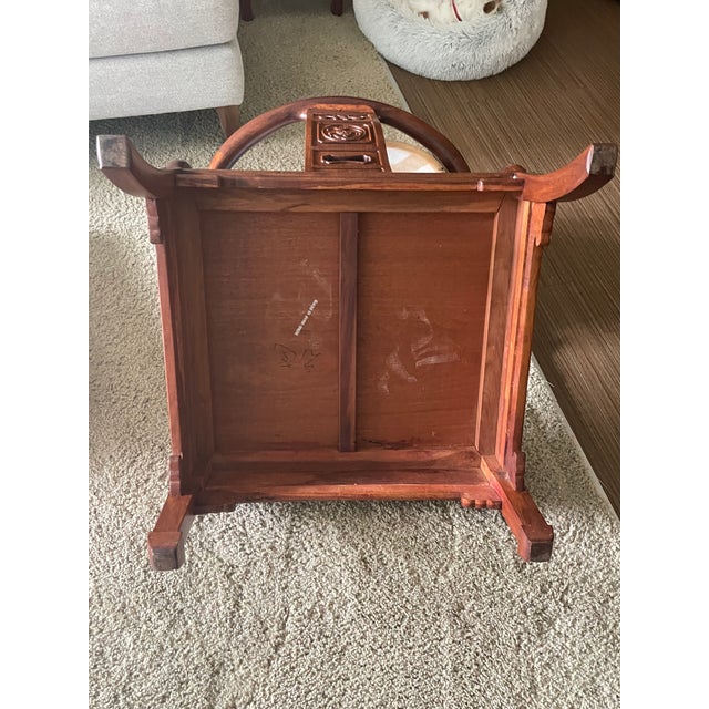 Wood Vintage Asian Carved Rosewood Horseshoe Armchair - Pair For Sale - Image 7 of 10