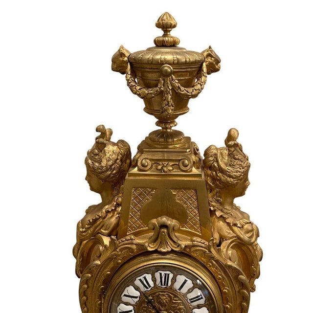 Metal Large 19th Century French Doré Bronze Clock Garniture Marked Jules Graux, Paris. For Sale - Image 7 of 16