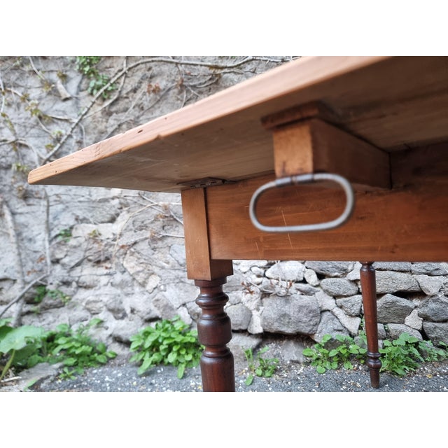 Vintage Pine Drop-Leaf Table with Turned Beech Legs, France, 1930s For Sale - Image 10 of 16
