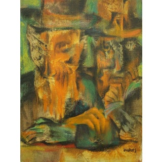 Joseph Wolins, The Kabbalists, Hassidic Rabbis Judaica Colorful Modernist Painting For Sale