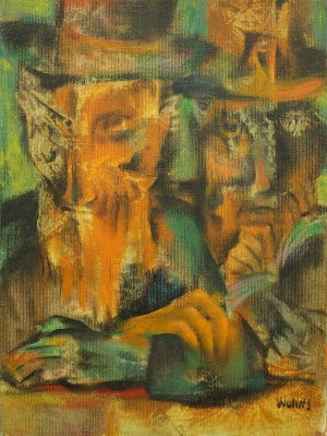Joseph Wolins, The Kabbalists, Hassidic Rabbis Judaica Colorful Modernist Painting