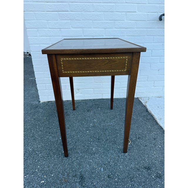 Vintage Pair of Federal Style Inlaid Mahogany Single Drawer Side Tables For Sale - Image 9 of 10