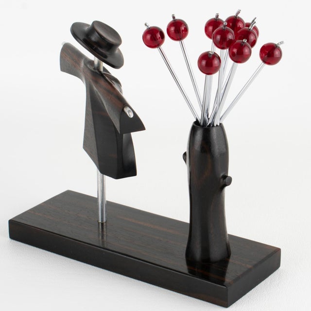 1930s Art Deco Cocktail Picks with Chrome and Macassar Wood Scarecrow For Sale In Atlanta - Image 6 of 9