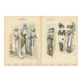 Pair of Antique Chic Parisien Fashion Plates, 1910 For Sale