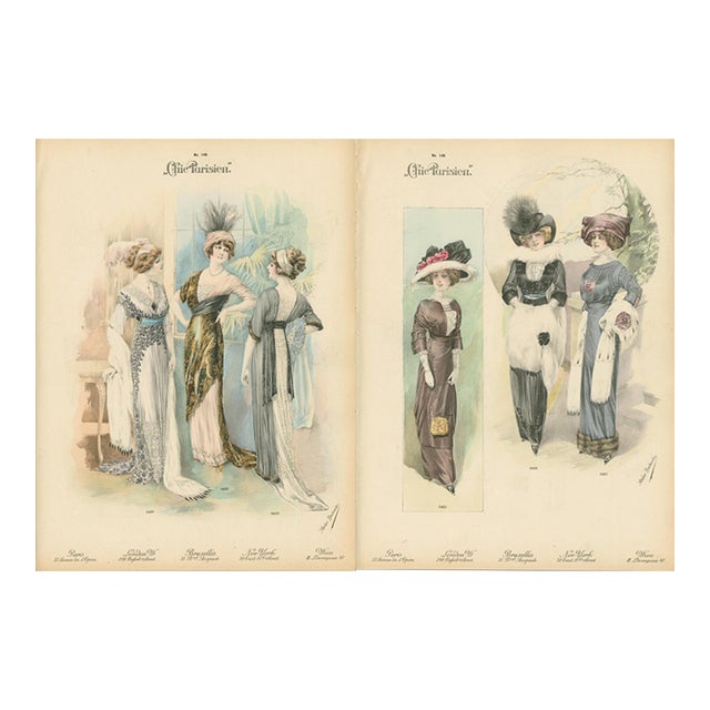 Pair of Antique Chic Parisien Fashion Plates, 1910 For Sale