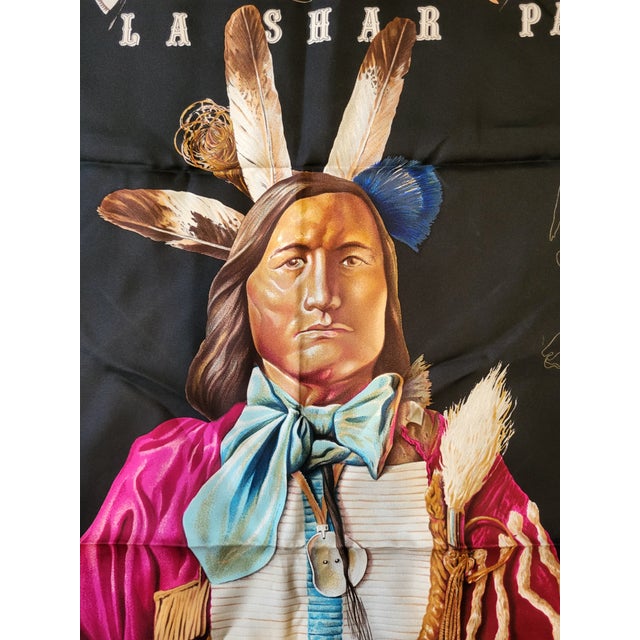 Hermès Hermes France Carre 90 Kermit Oliver Native Pani La Shar Pawnee Black Silk Scarf For Sale - Image 4 of 11