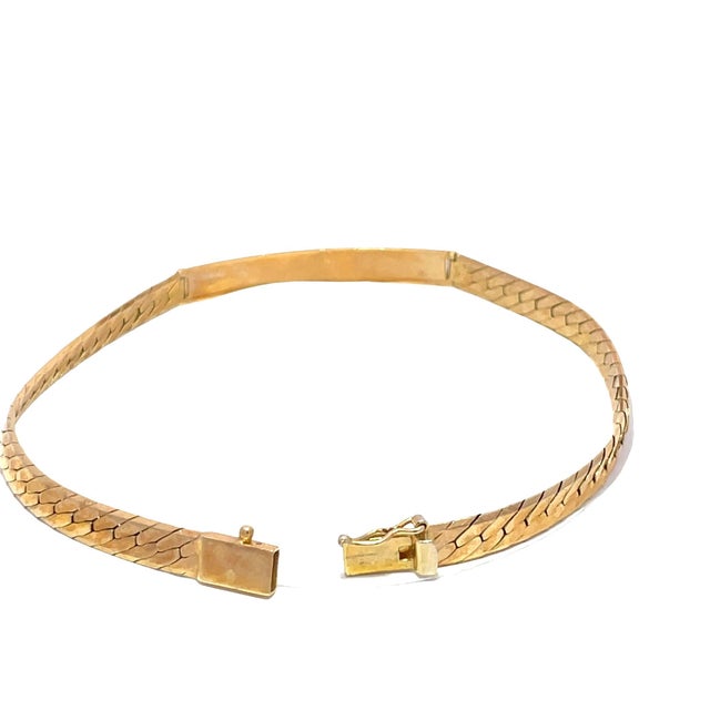 Vintage 14k Yellow Gold Fish Link Id Bar Bracelet For Sale In New York - Image 6 of 7