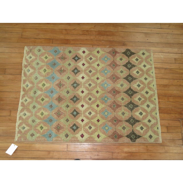 Late 20th Century Pair of Turkish Deco Scatter Size Vintage Rugs - 3' x 4' For Sale - Image 5 of 6