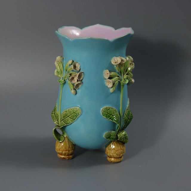 Minton Majolica Floral Vase With Bulb Feet For Sale - Image 6 of 13