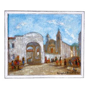 Latin American Plaza Scene Oil on Canvas by H. Hamilton (1898-1970)