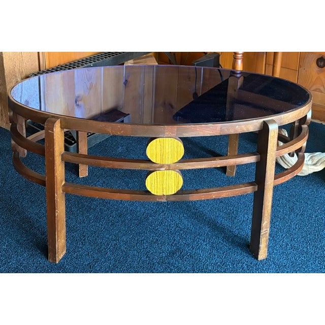 Mid-Century Modern Art Deco Oval Coffee Table, or Side Table, With Original Cobalt Blue Glass Top For Sale - Image 3 of 10