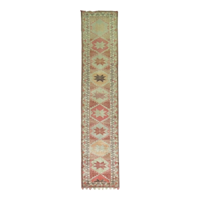 Mid 20th Century Zabihi Collection Turkish Anatolian Geometric Runner - 2'10" x 13'10" For Sale