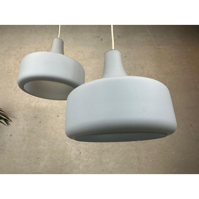 Blue Vintage Opaline Pendant Lamps, 1970s, Set of 2 For Sale - Image 8 of 10