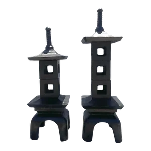 Vintage Mid-Century Modern Stacked Concrete Pagodas - Set of 2