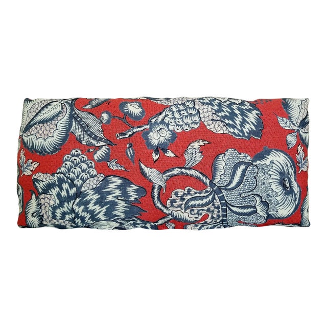 Custom Thibaut Westmont Red, White and Blue Floral Linen Throw Pillow For Sale