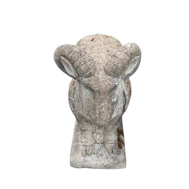 Hollywood Regency Vintage Stylized Cast Stone Ram Garden Statue For Sale - Image 3 of 10