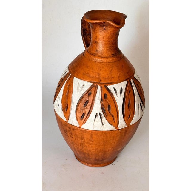 Hand-Painted French Ceramic Jug – Tribal Geometric Motifs – 20th Century : This is a ceramic jug made in France during the...