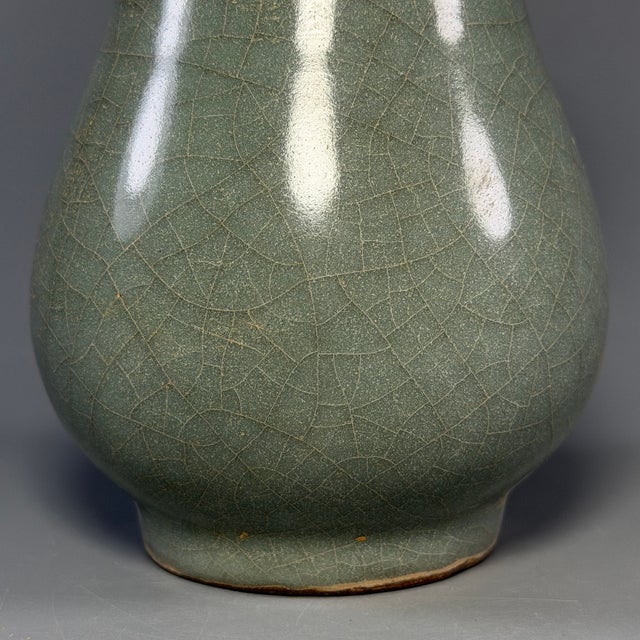 15th Century & Earlier Antique Chinese Celadon Crackle‑Glaze Pear‑Form Vase, Collectible Antique For Sale - Image 5 of 8