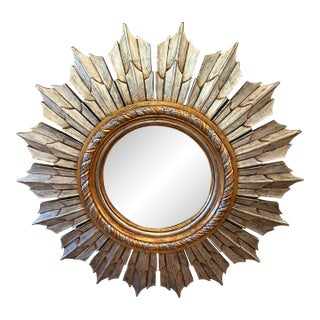 Monumental Hollywood Regency Silver & Gold Sunburst Mirror For Sale
