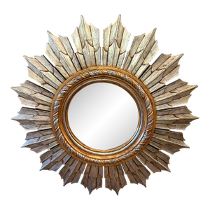 Monumental Hollywood Regency Silver & Gold Sunburst Mirror