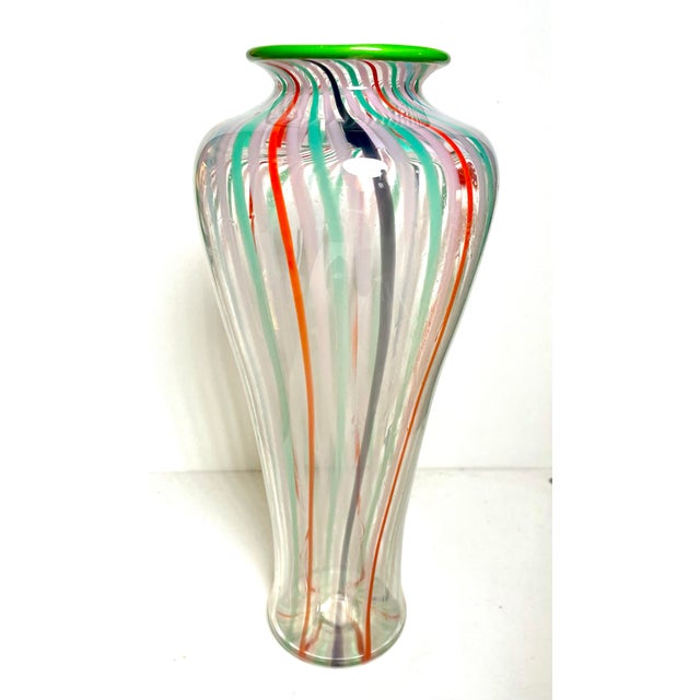 Vintage Hanson & Kastle Signed Striped Art Glass Vase For Sale - Image 4 of 4