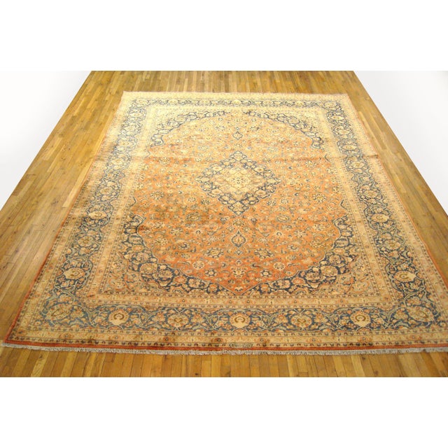 Vintage Persian Kashan Oriental carpet, in Room Size An extraordinary vintage Persian Kashan carpet, circa 1960, size...