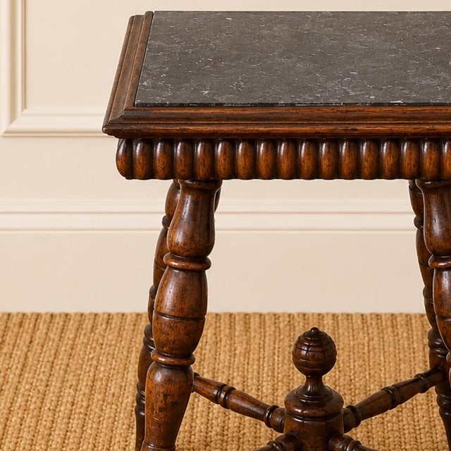 English 19th Century English Oak Side Table With Marble Top For Sale - Image 3 of 3