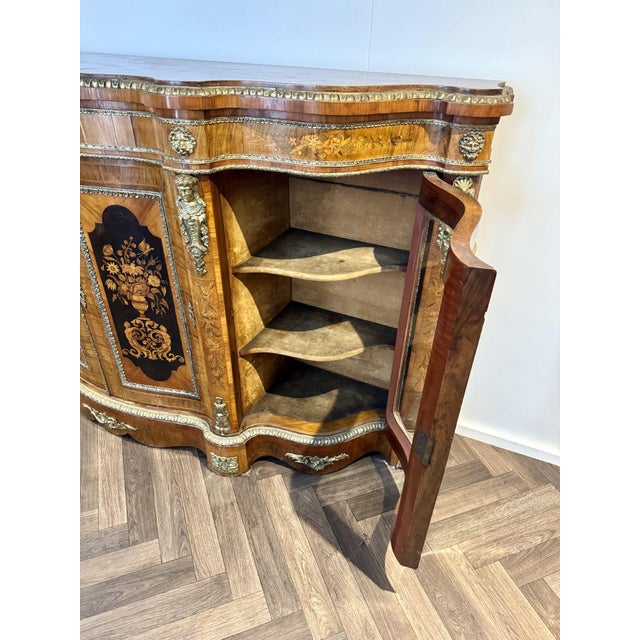 Antique Victorian Walnut Marquetry Inlaid Credenzas, 1880s, Set of 2 For Sale - Image 14 of 18