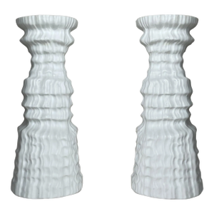 Modern Brutalist White Porcelain Candle Holders by Martin Freyer for Rosenthal