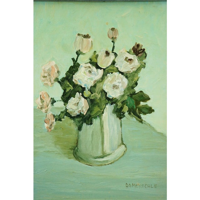 Mario Domenicale, Still Life with Vase of Flowers, 20th Century, Oil on Canvas For Sale - Image 4 of 12