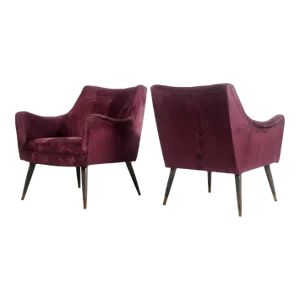 Mid Century Lounge Chairs in Original Purple Fabric After Paul McCobb - a Pair