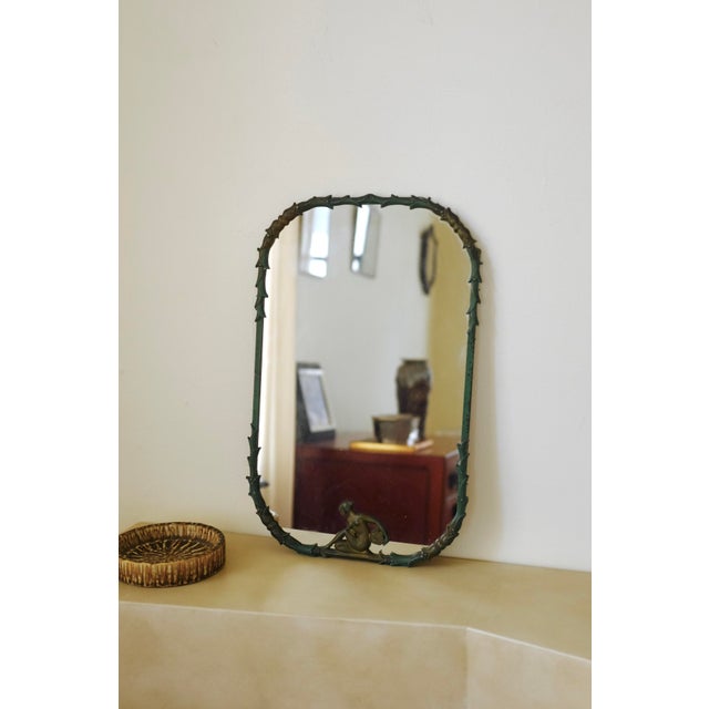 Metal Swedish Modern Green Painted Wall Mirror For Sale - Image 7 of 10