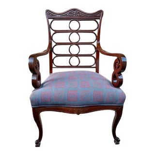 Early 20th Century Antique Rococo Style Mahogany Upholstered Armchair For Sale