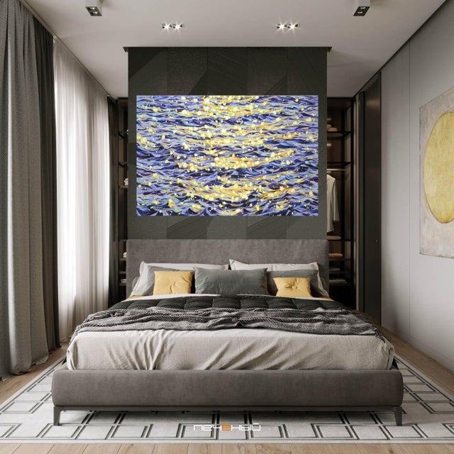Cornflower Blue Evening Glare on the Water 8. For Sale - Image 8 of 9