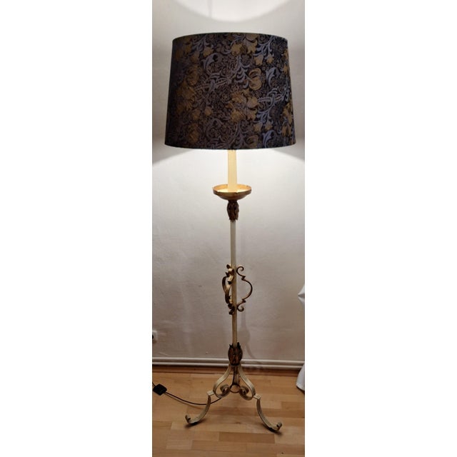 1960s Mid-Century Floor Lamp with Cream-Gold Framed Metal Base and Fabric Shade, 1960s For Sale - Image 5 of 10