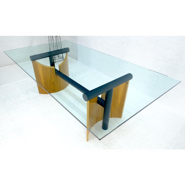 Mid-Century Modern Large 48x90 Rectangle 3/4” Thick Glass Top Teak Base Modern Conference Table For Sale - Image 3 of 15