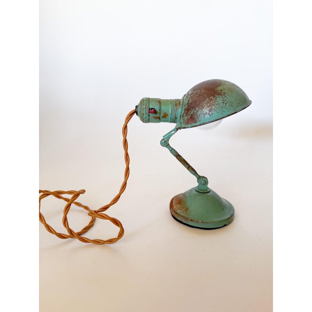 Antique Industrial Turquoise Heavy Brass Shelf or Hang Task Lamp, Articulating For Sale - Image 9 of 15