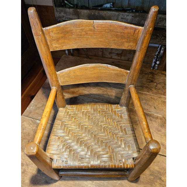 Brown Antique Early American Child's Ladder Back Chair. For Sale - Image 8 of 12