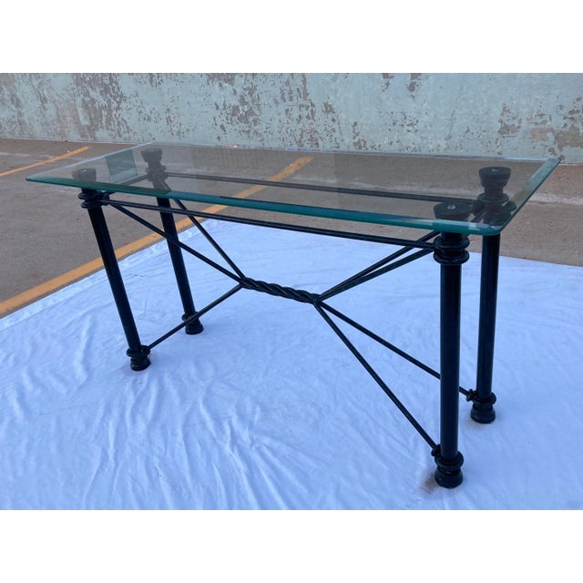 Mid-Century Modern Rectangular Wrought Iron & Glass Console Sofa Table For Sale In Denver - Image 6 of 13