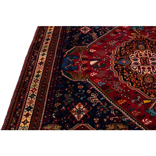 Vintage Handmade Persian Blue Medallion Wool Rug 6'8" X 10'2" For Sale - Image 9 of 12